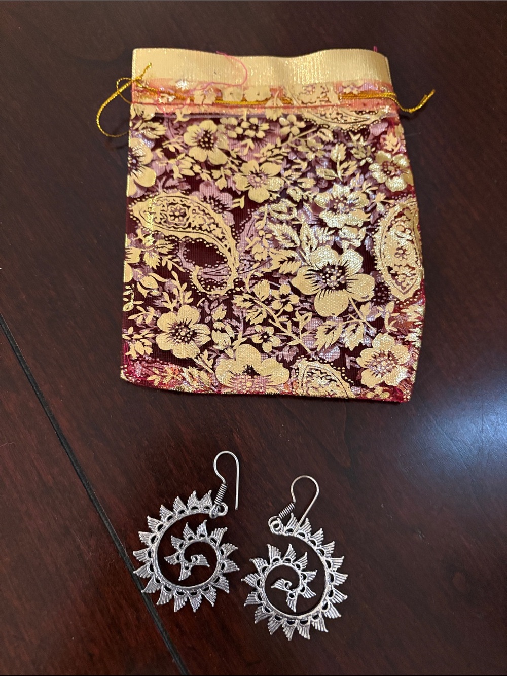 Silver Spiral Filigree Drop Earrings